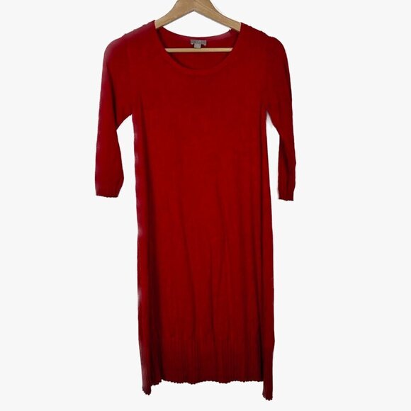 J. Jill Dresses & Skirts - J.Jill Small Petite Red 3/4 Sleeve Wool Blend Pleated Sweater Dress